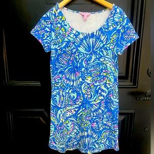 Lilly Pulitzer Cotton Short Sleeve Dress Blue/Pink Small
